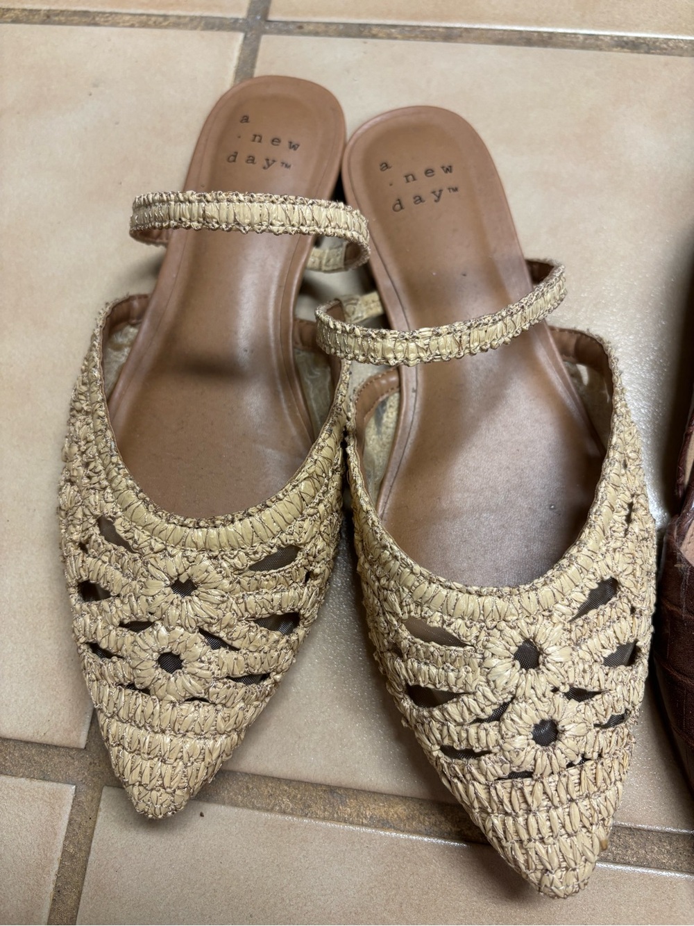 a new day Woven Pointed-Toe Crochet Mules in Tan
